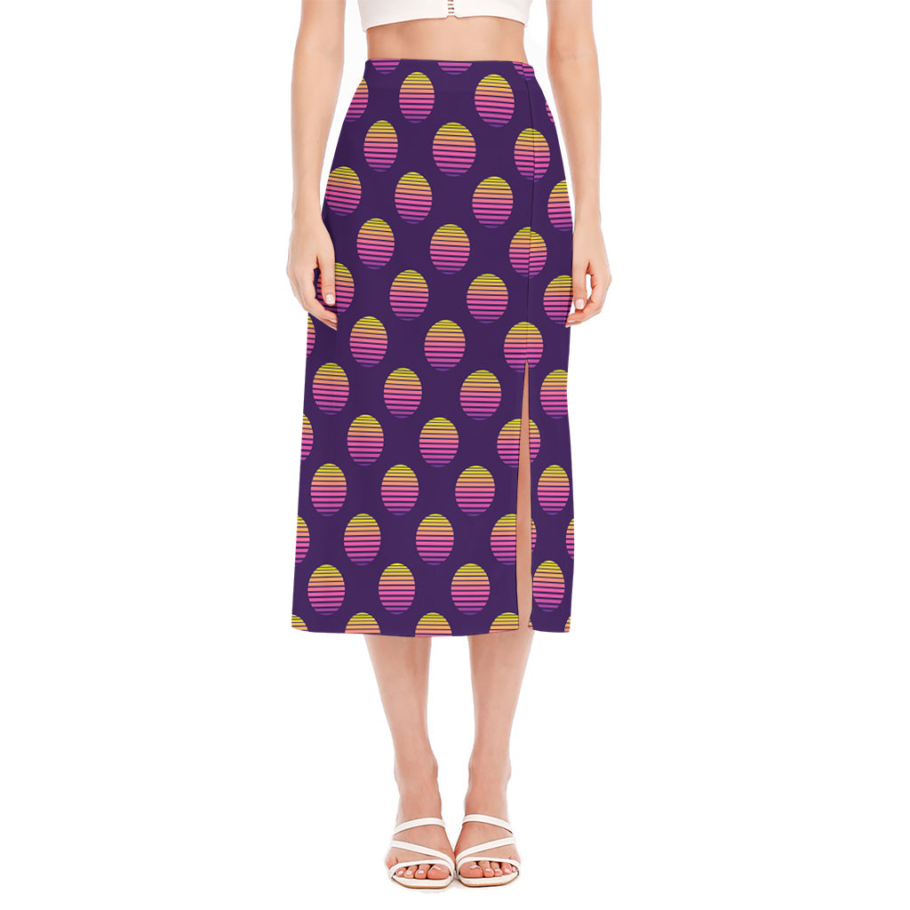 Retrowave Sunset Pattern Print Side Slit Midi Skirt