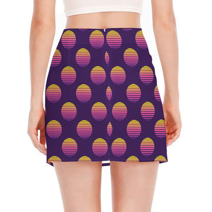 Retrowave Sunset Pattern Print Side Slit Mini Skirt