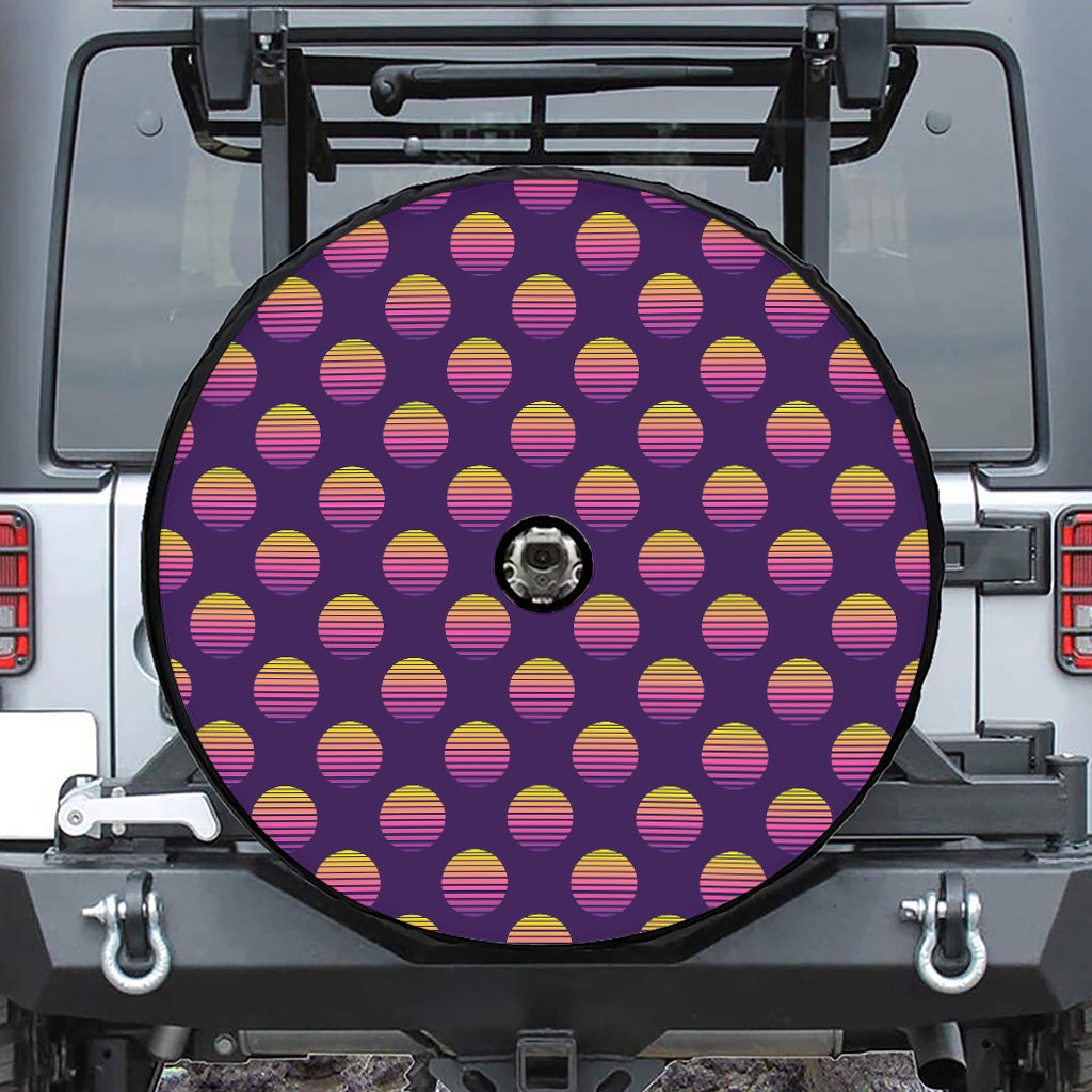 Retrowave Sunset Pattern Print Tire Cover With Camera Hole