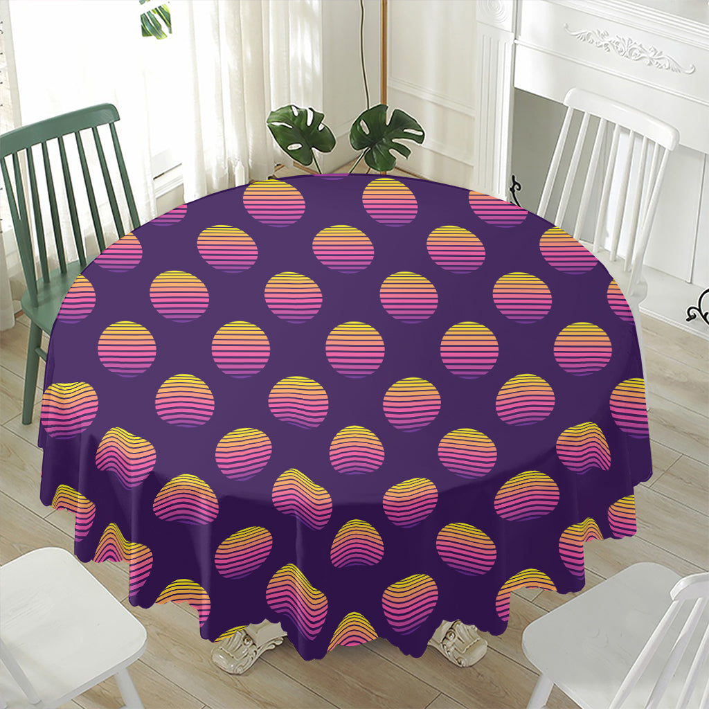 Retrowave Sunset Pattern Print Waterproof Round Tablecloth