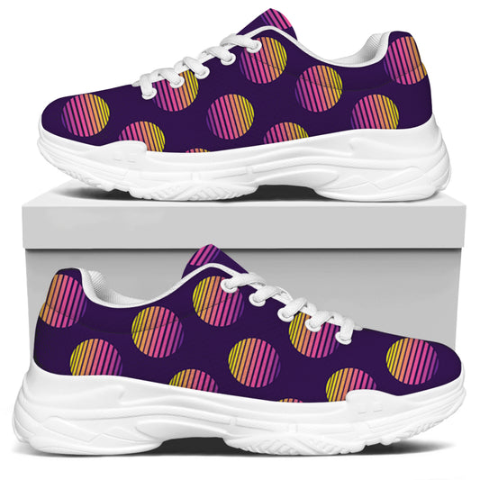 Retrowave Sunset Pattern Print White Chunky Shoes