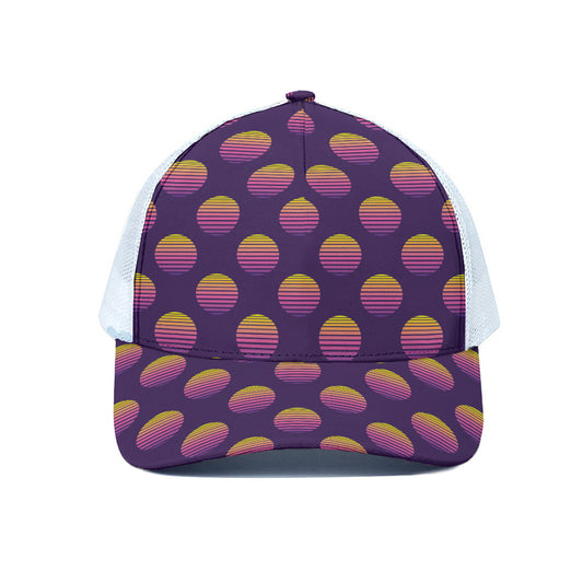 Retrowave Sunset Pattern Print White Mesh Trucker Cap