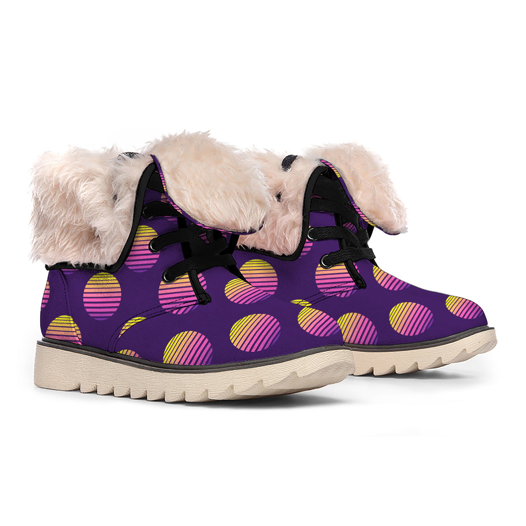 Retrowave Sunset Pattern Print Winter Boots