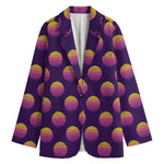 Retrowave Sunset Pattern Print Women's Cotton Blazer