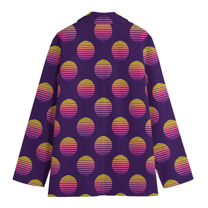 Retrowave Sunset Pattern Print Women's Cotton Blazer