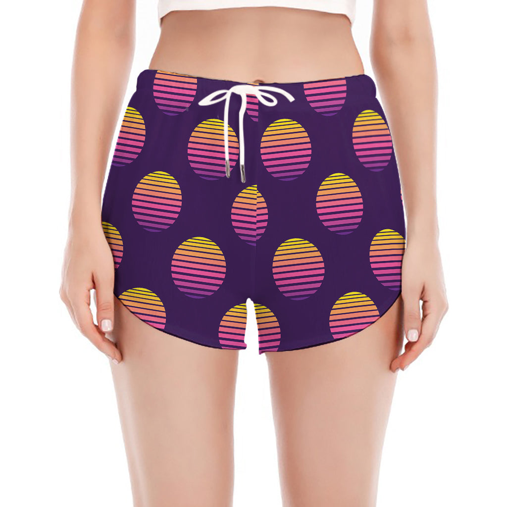 Retrowave Sunset Pattern Print Women's Split Running Shorts