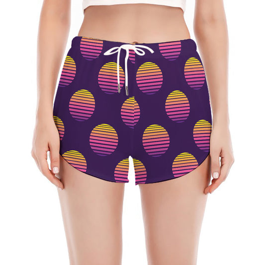 Retrowave Sunset Pattern Print Women's Split Running Shorts