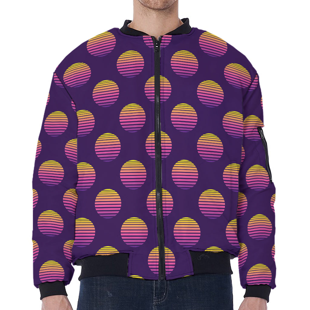 Retrowave Sunset Pattern Print Zip Sleeve Bomber Jacket