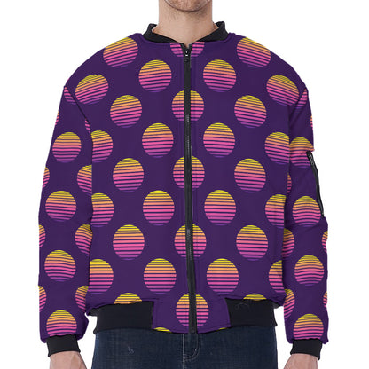Retrowave Sunset Pattern Print Zip Sleeve Bomber Jacket