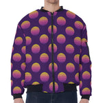 Retrowave Sunset Pattern Print Zip Sleeve Bomber Jacket