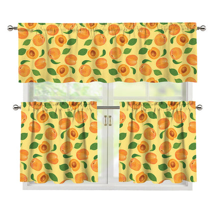 Ripe Apricot Fruit Pattern Print 3 Piece Kitchen Curtains