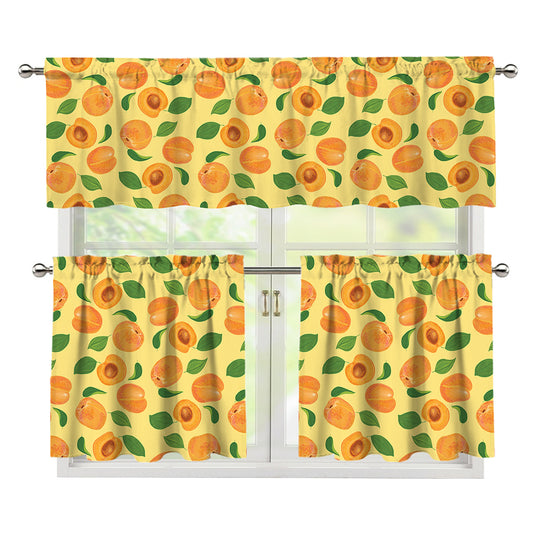 Ripe Apricot Fruit Pattern Print 3 Piece Kitchen Curtains