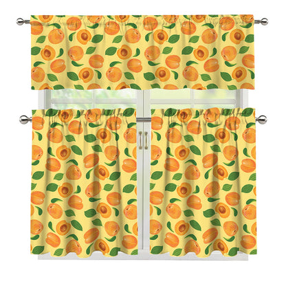 Ripe Apricot Fruit Pattern Print 3 Piece Kitchen Curtains