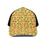 Ripe Apricot Fruit Pattern Print Black Mesh Trucker Cap