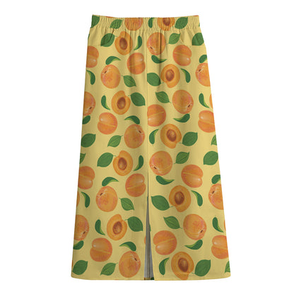 Ripe Apricot Fruit Pattern Print Cotton Front Slit Maxi Skirt