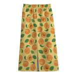 Ripe Apricot Fruit Pattern Print Cotton Front Slit Maxi Skirt