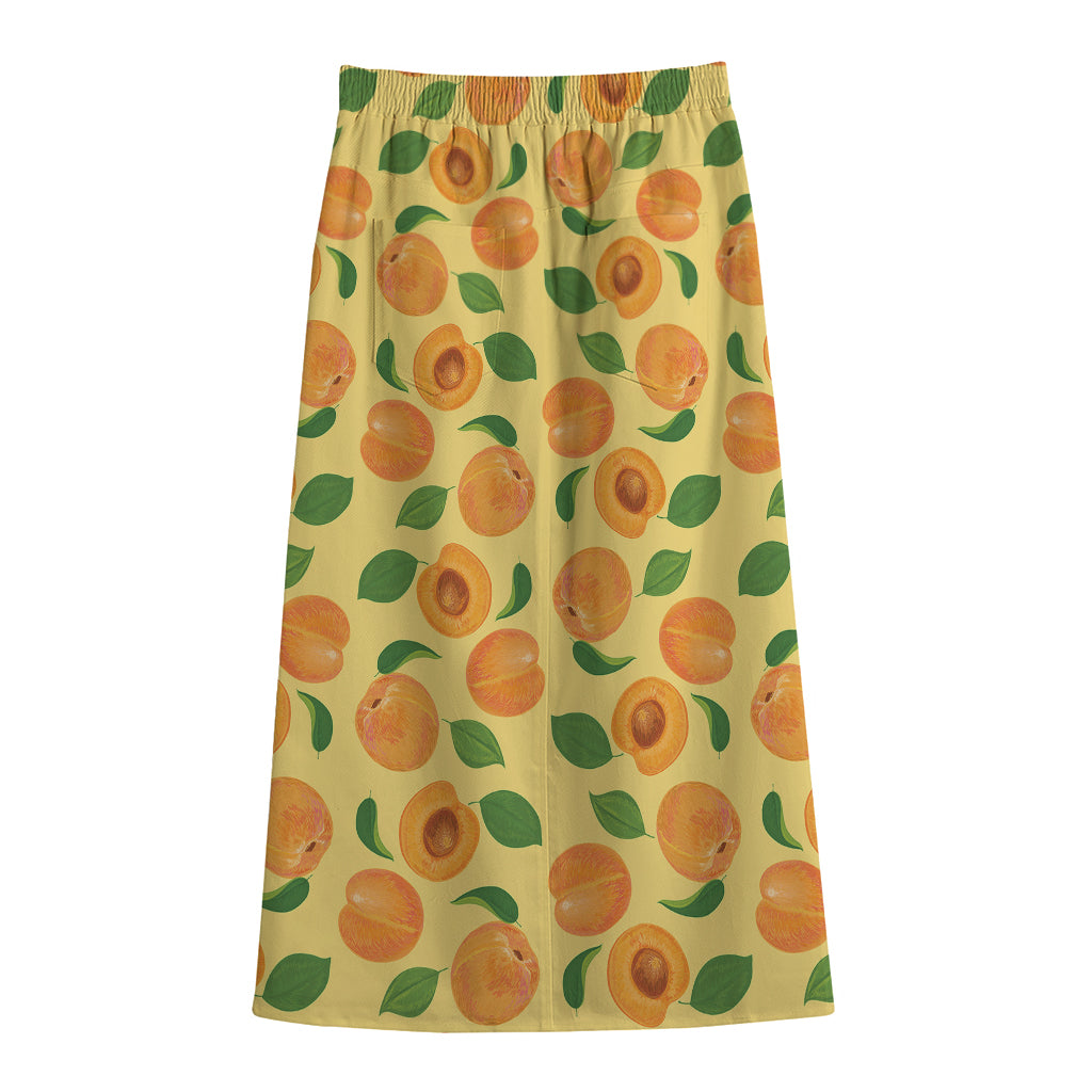 Ripe Apricot Fruit Pattern Print Cotton Front Slit Maxi Skirt