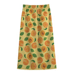 Ripe Apricot Fruit Pattern Print Cotton Front Slit Maxi Skirt