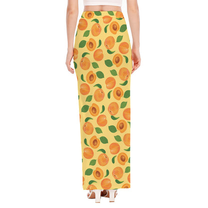 Ripe Apricot Fruit Pattern Print High Slit Maxi Skirt