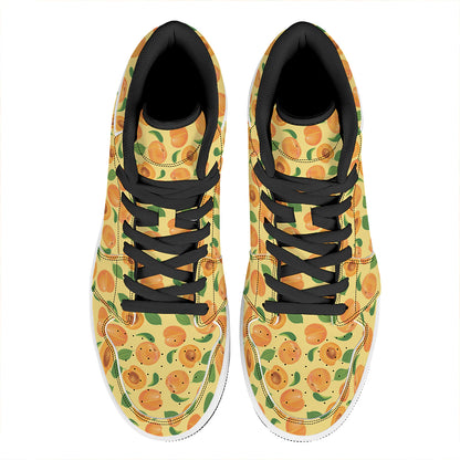Ripe Apricot Fruit Pattern Print High Top Leather Sneakers