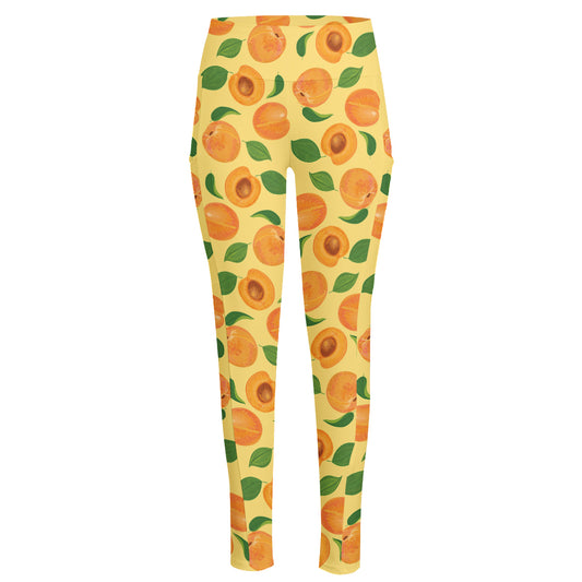 Ripe Apricot Fruit Pattern Print High-Waisted Pocket Leggings