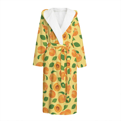 Ripe Apricot Fruit Pattern Print Hooded Bathrobe