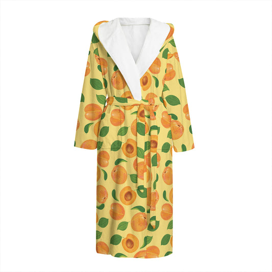Ripe Apricot Fruit Pattern Print Hooded Bathrobe
