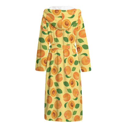 Ripe Apricot Fruit Pattern Print Hooded Bathrobe