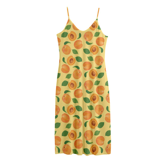 Ripe Apricot Fruit Pattern Print Jersey Midi Cami Dress