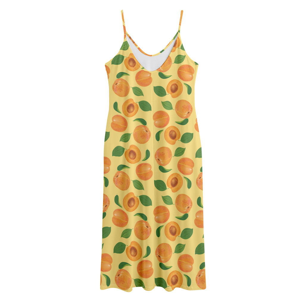 Ripe Apricot Fruit Pattern Print Jersey Midi Cami Dress