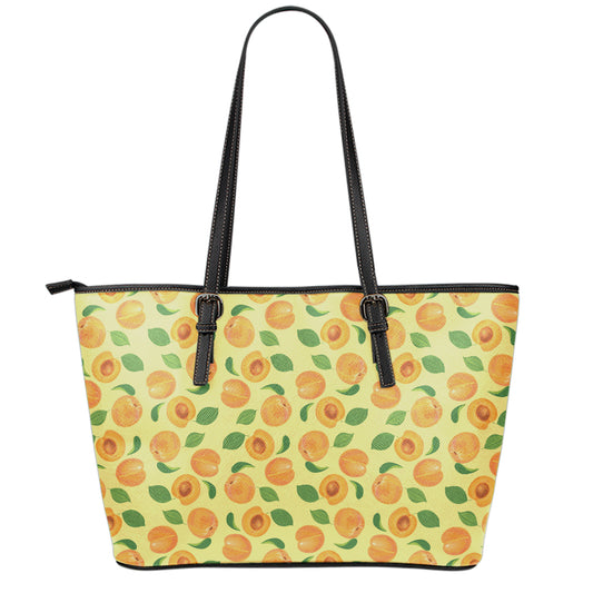 Ripe Apricot Fruit Pattern Print Leather Tote Bag