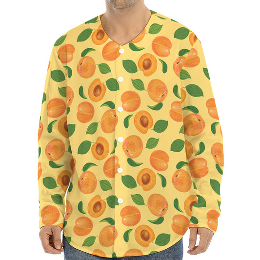 Ripe Apricot Fruit Pattern Print Long Sleeve Baseball Jersey