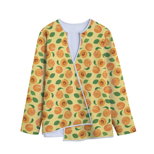 Ripe Apricot Fruit Pattern Print Long Sleeve Short Coat