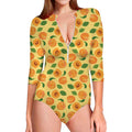 Ripe Apricot Fruit Pattern Print Long Sleeve Swimsuit