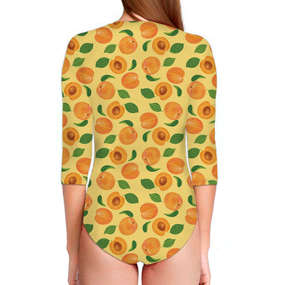 Ripe Apricot Fruit Pattern Print Long Sleeve Swimsuit