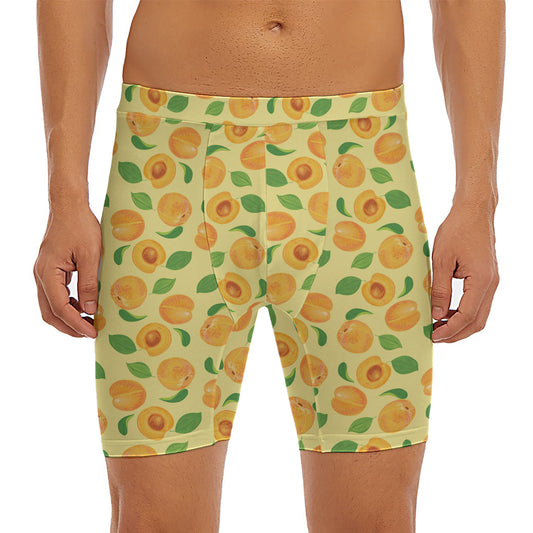 Ripe Apricot Fruit Pattern Print Men's Long Boxer Briefs