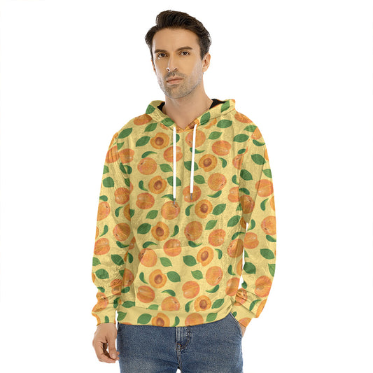 Ripe Apricot Fruit Pattern Print Men's Velvet Pullover Hoodie