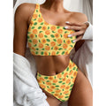 Ripe Apricot Fruit Pattern Print One Shoulder Bikini Set