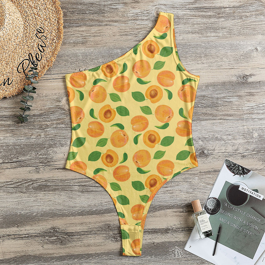 Ripe Apricot Fruit Pattern Print One Shoulder Bodysuit