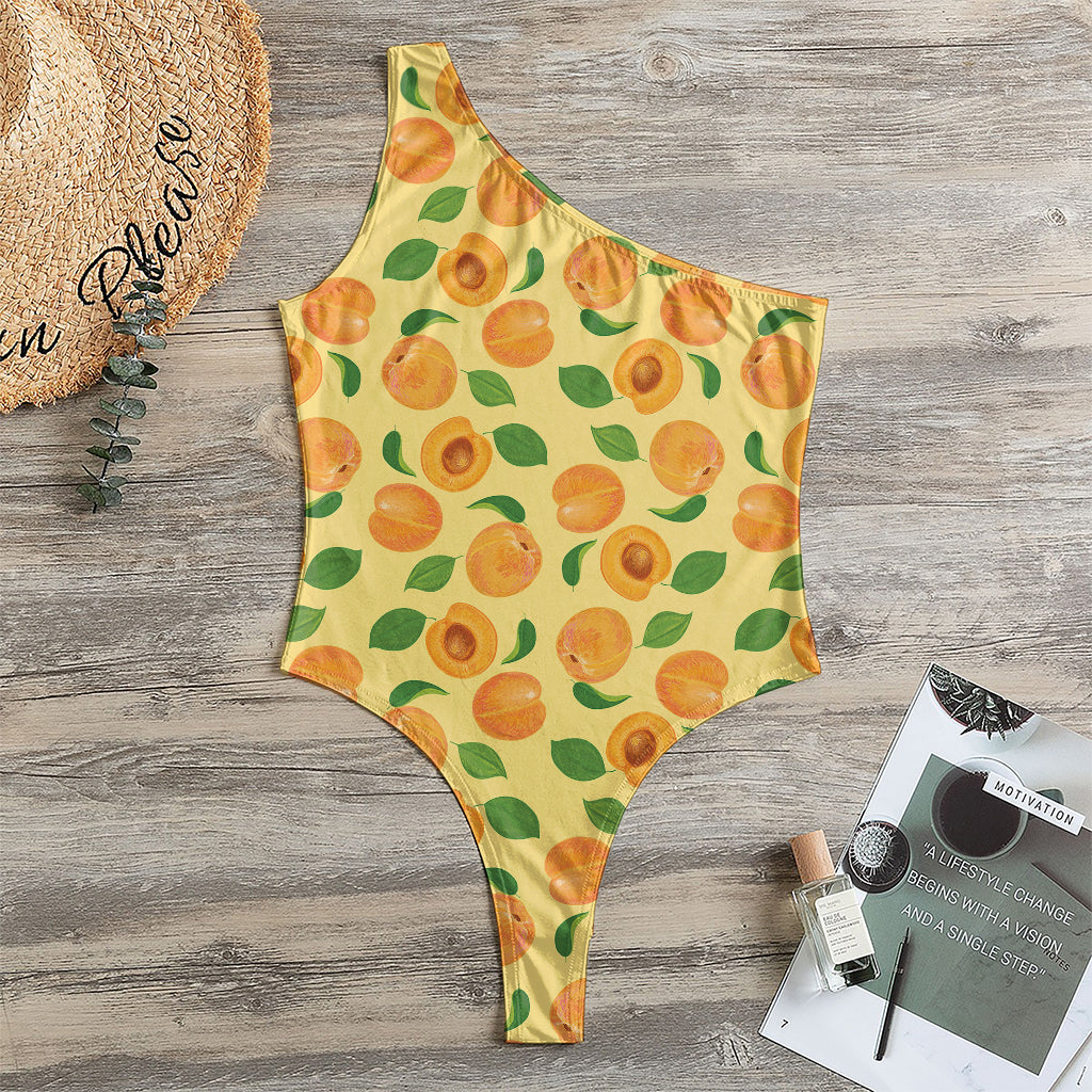 Ripe Apricot Fruit Pattern Print One Shoulder Bodysuit
