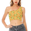 Ripe Apricot Fruit Pattern Print One Shoulder Crop Top