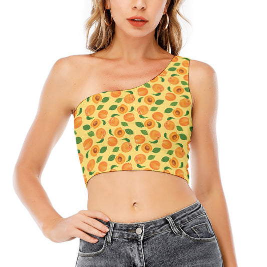 Ripe Apricot Fruit Pattern Print One Shoulder Crop Top