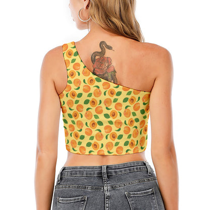Ripe Apricot Fruit Pattern Print One Shoulder Crop Top