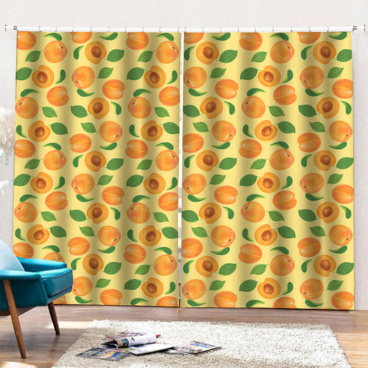 Ripe Apricot Fruit Pattern Print Pencil Pleat Curtains