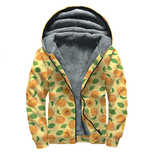 Ripe Apricot Fruit Pattern Print Sherpa Lined Zip Up Hoodie