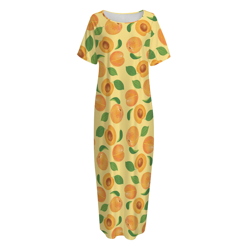 Ripe Apricot Fruit Pattern Print Short Sleeve Long Nightdress