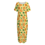 Ripe Apricot Fruit Pattern Print Short Sleeve Long Nightdress
