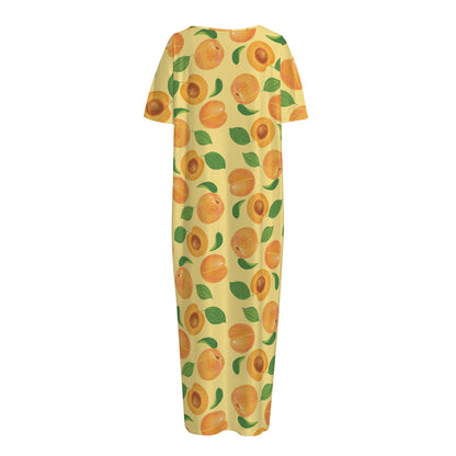 Ripe Apricot Fruit Pattern Print Short Sleeve Long Nightdress