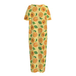 Ripe Apricot Fruit Pattern Print Short Sleeve Long Nightdress