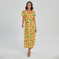 Ripe Apricot Fruit Pattern Print Short Sleeve Maxi Dress